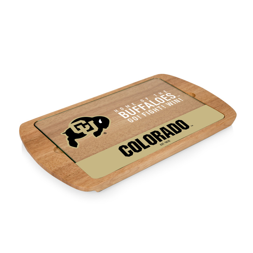 Colorado Buffaloes Billboard Glass Top Serving Tray, (Parawood)