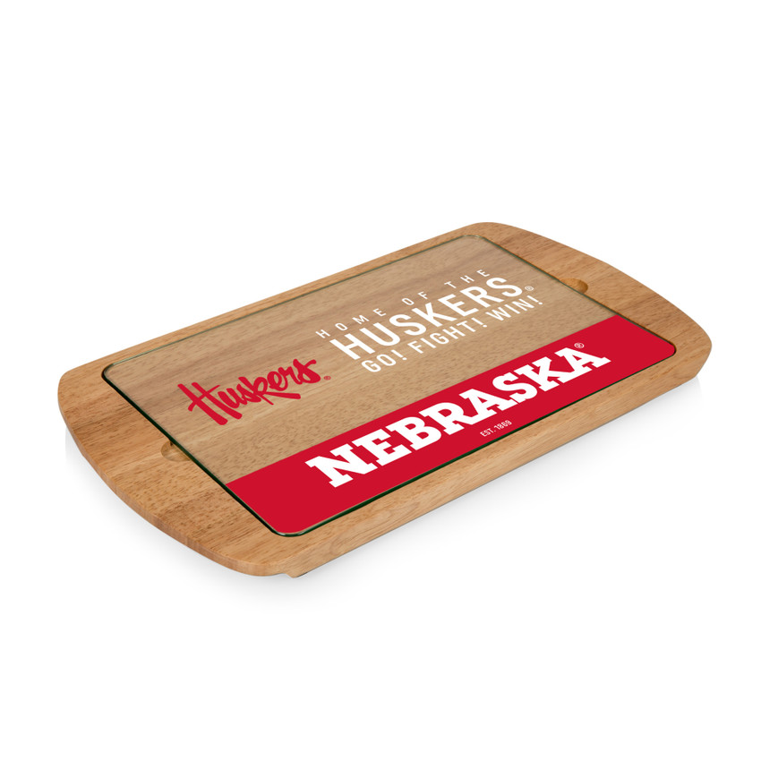 Nebraska Cornhuskers Billboard Glass Top Serving Tray, (Parawood)
