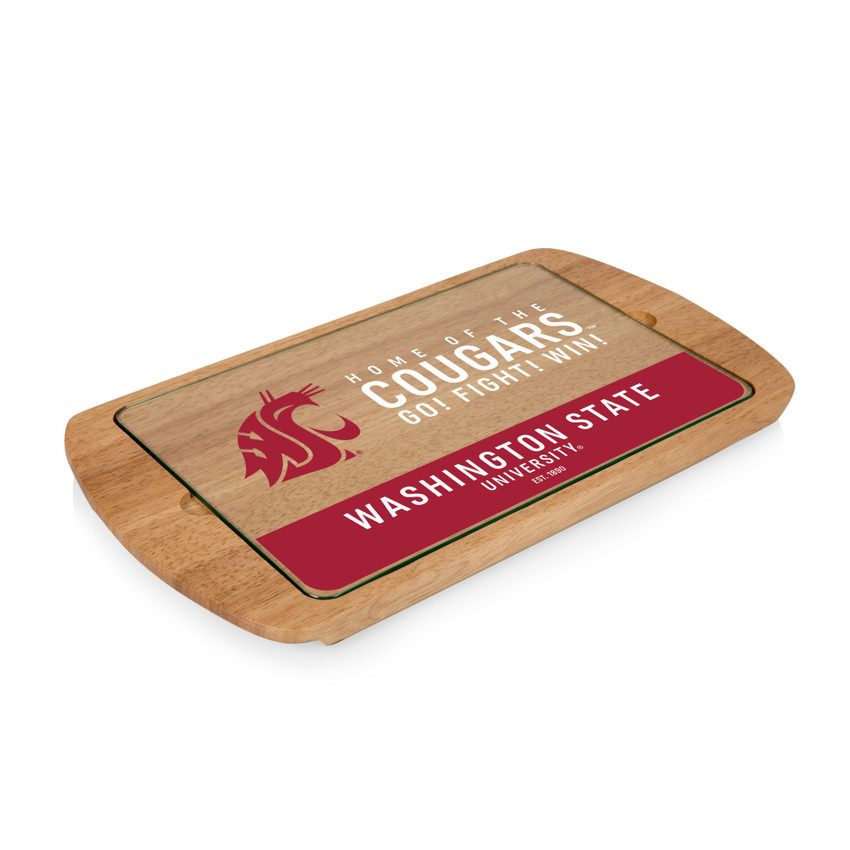 Washington State Cougars Billboard Glass Top Serving Tray, (Parawood)