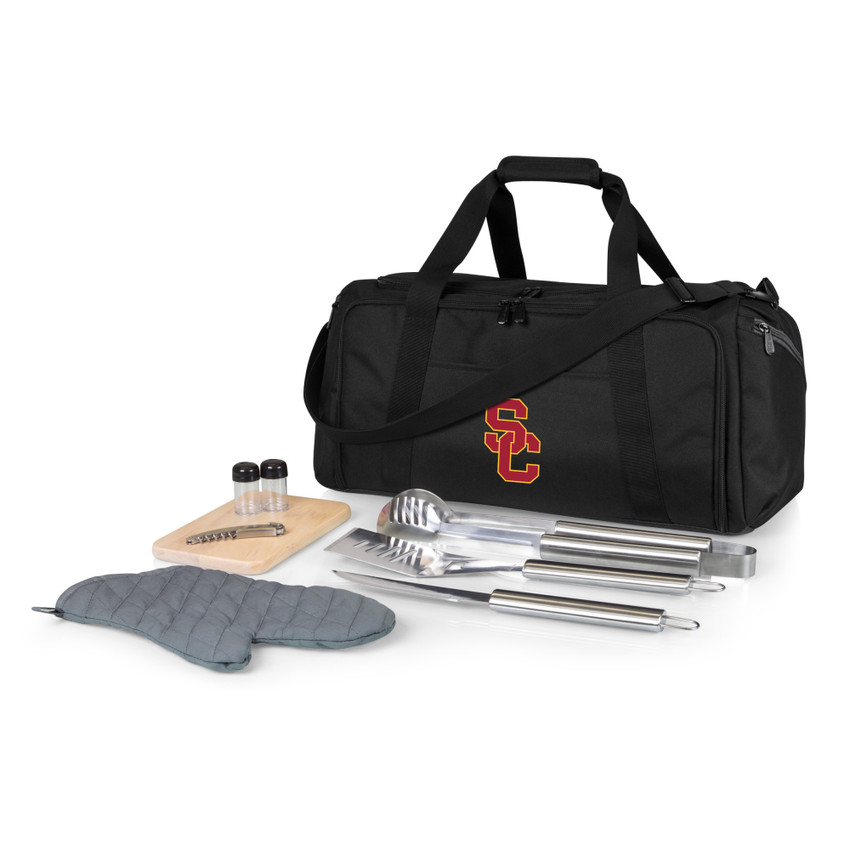 USC Trojans BBQ Kit Grill Set & Cooler, (Black)