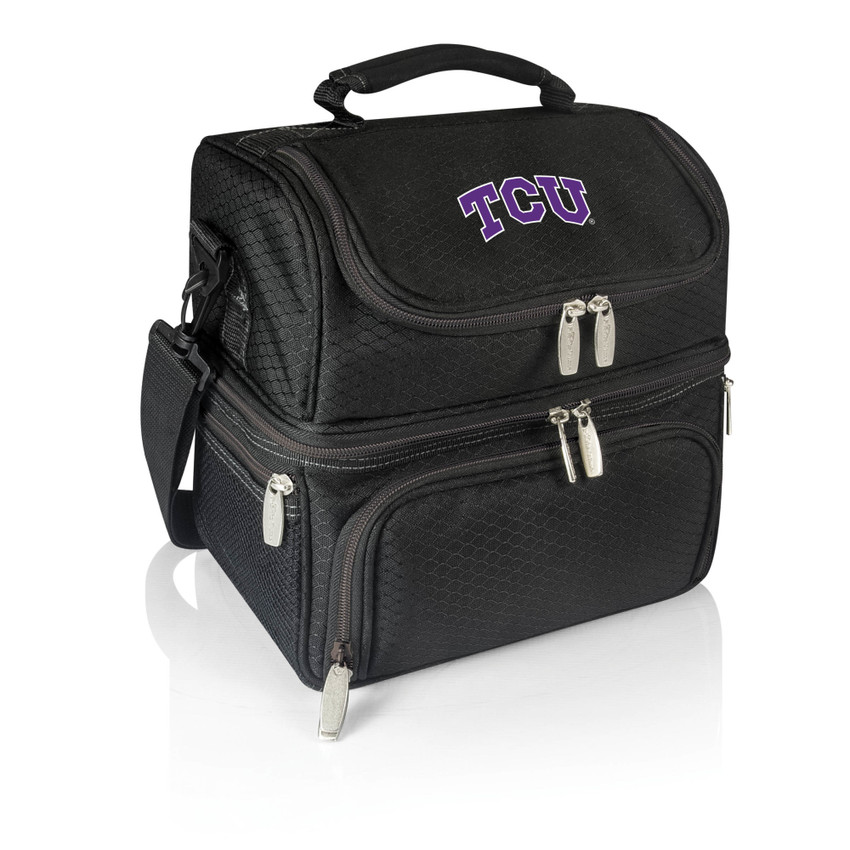 TCU Horned Frogs Pranzo Lunch Bag Cooler with Utensils NCAA Lunch Tote, (Black)