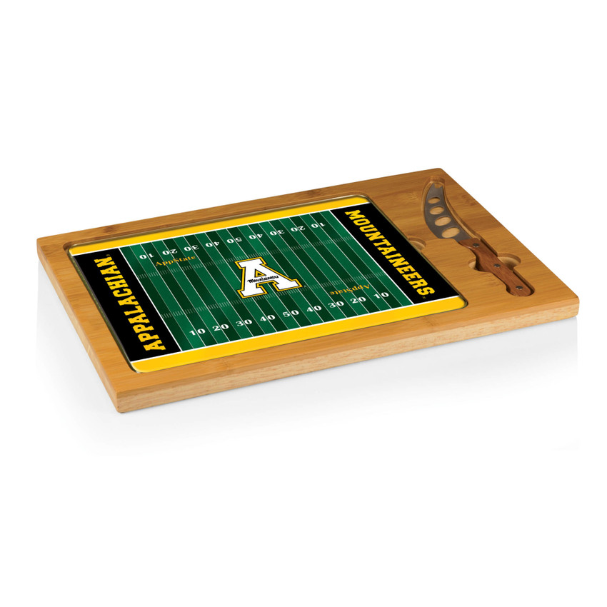 App State Mountaineers Icon Glass Top Cutting Board & Knife Set, (Parawood & Bamboo)