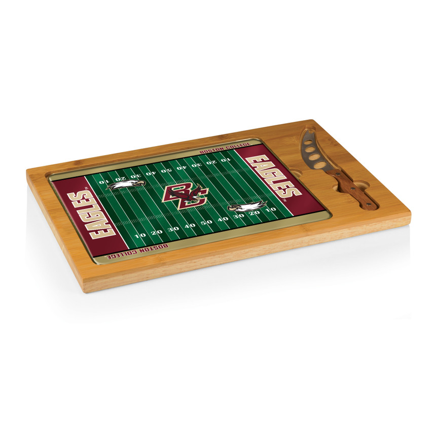 Boston College Eagles Football Field Icon Glass Top Cutting Board & Knife Set, (Parawood & Bamboo)