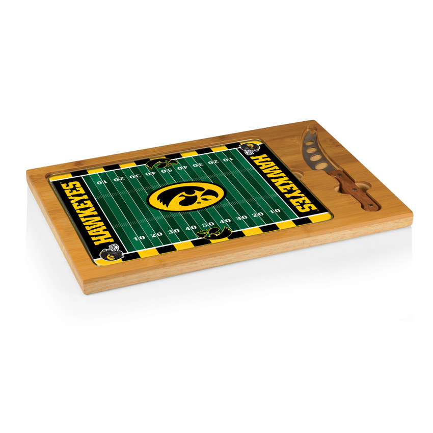 Iowa Hawkeyes Football Field Icon Glass Top Cutting Board & Knife Set, (Parawood & Bamboo)