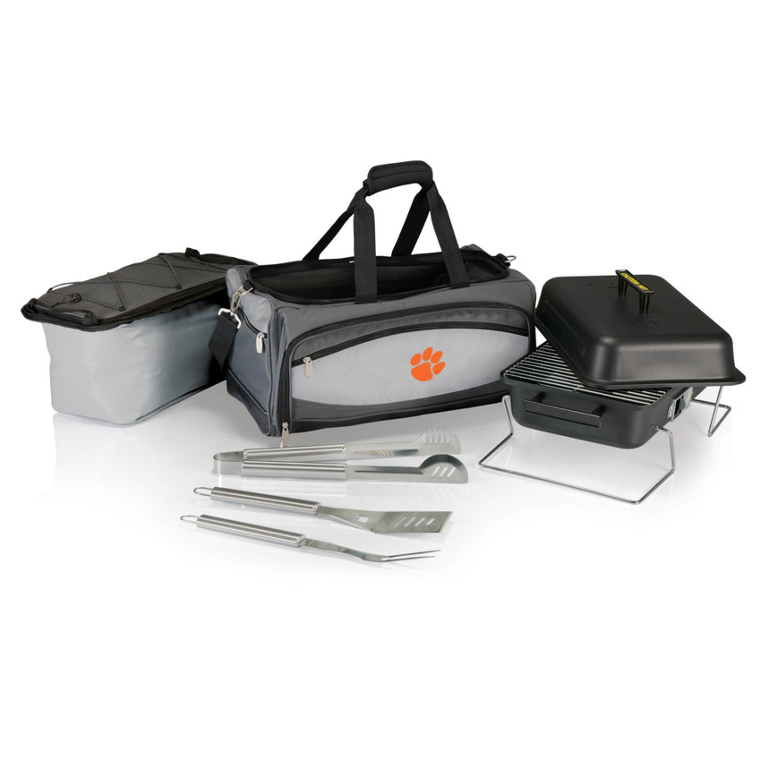 Clemson Tigers Buccaneer Portable Charcoal Grill & Cooler Tote, (Black with Gray Accents)