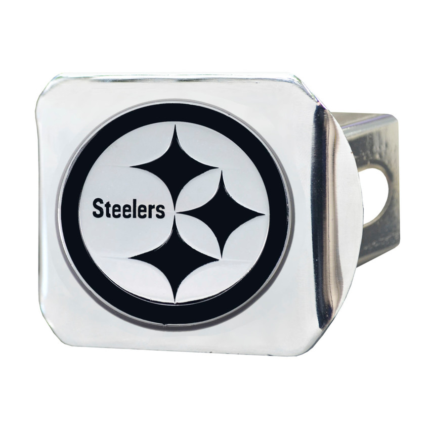 Pittsburgh Steelers Chrome Metal Hitch Cover with Chrome Metal 3D Emblem Circular Steelers Primary Logo