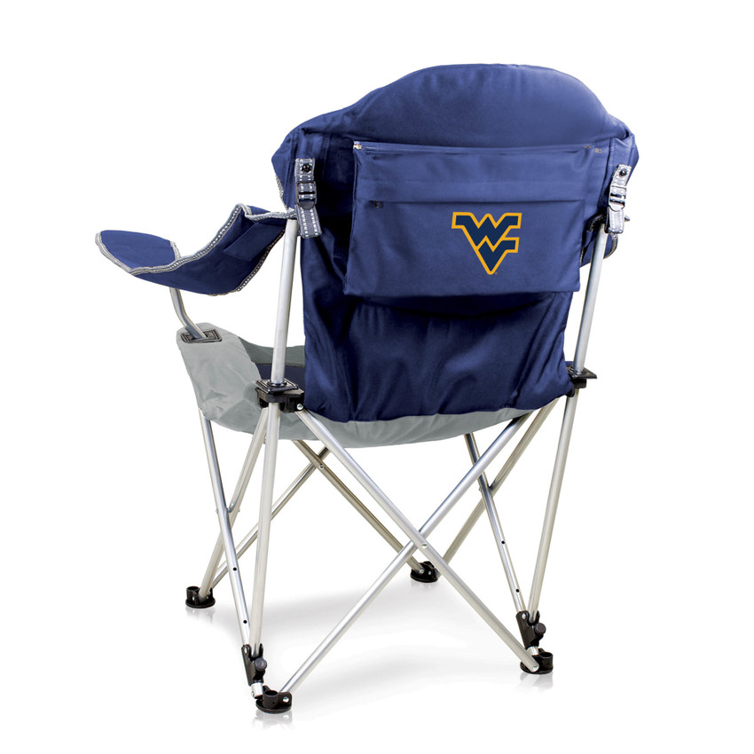 West Virginia Mountaineers Reclining Camp Chair, (Navy Blue with Gray Accents)