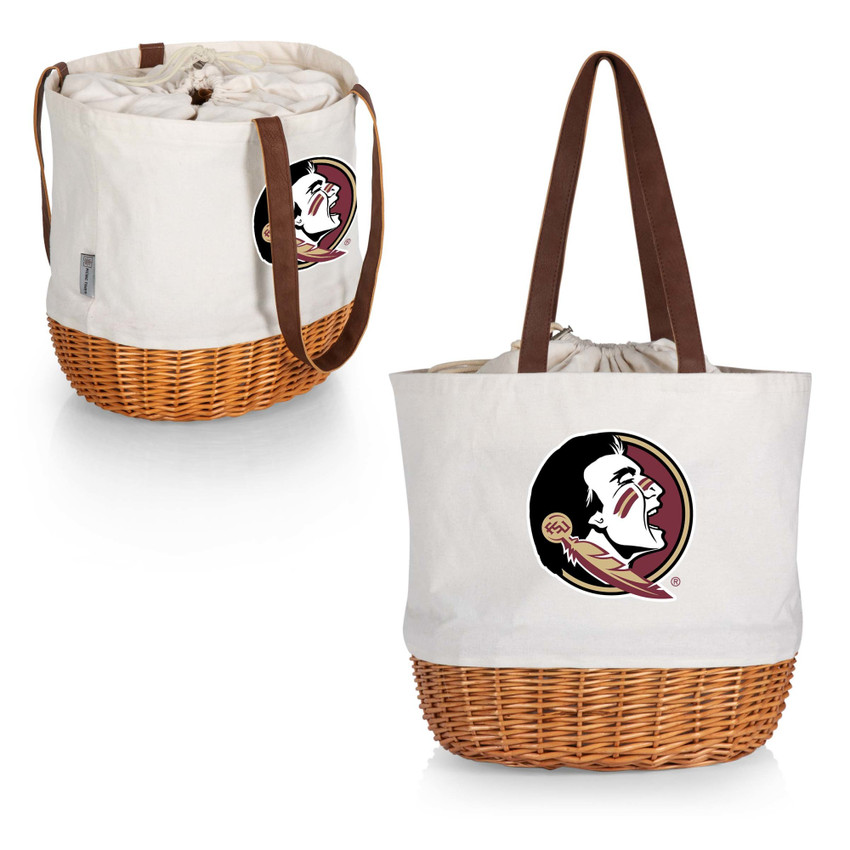 Florida State Seminoles Coronado Canvas and Willow Basket Tote, (Beige Canvas)