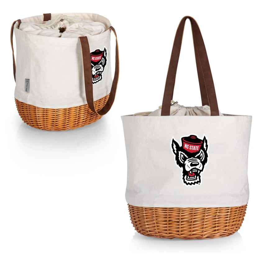 NC State Wolfpack Coronado Canvas and Willow Basket Tote, (Beige Canvas)