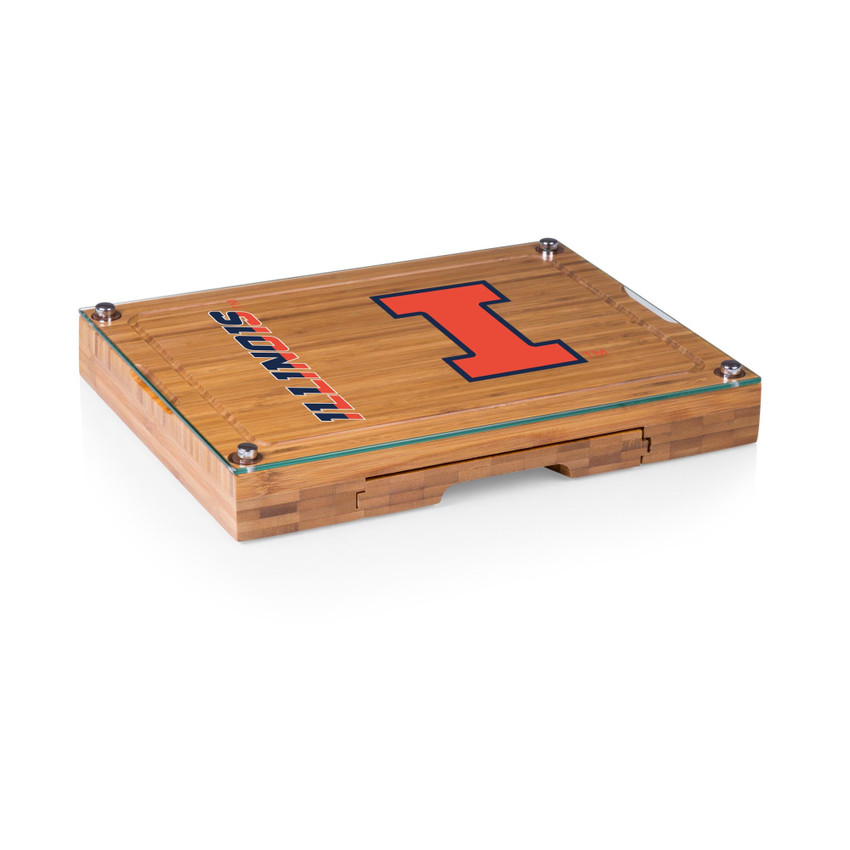 Illinois Fighting Illini Concerto Glass Top Cheese Cutting Board & Tools Set, (Bamboo)