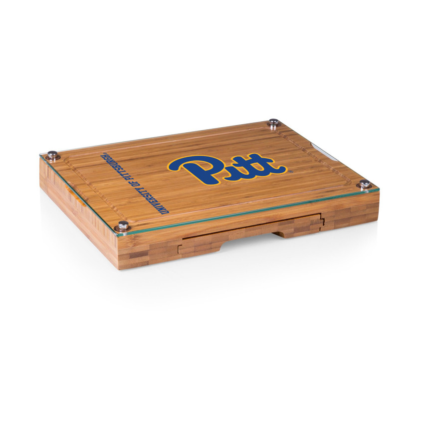 Pittsburgh Panthers Concerto Glass Top Cheese Cutting Board & Tools Set, (Bamboo)