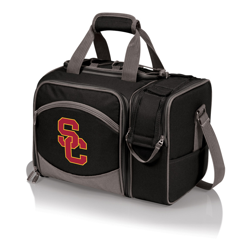 USC Trojans Malibu Picnic Basket Cooler, (Black with Gray Accents)