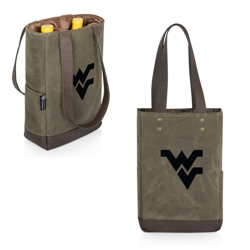 West Virginia Mountaineers 2 Bottle Insulated Wine Cooler Bag, (Khaki Green with Beige Accents)