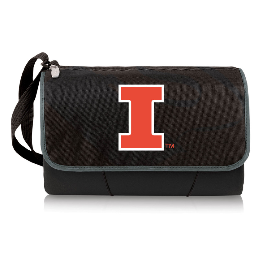 Illinois Fighting Illini Blanket Tote Outdoor Picnic Blanket, (Black with Black Exterior)