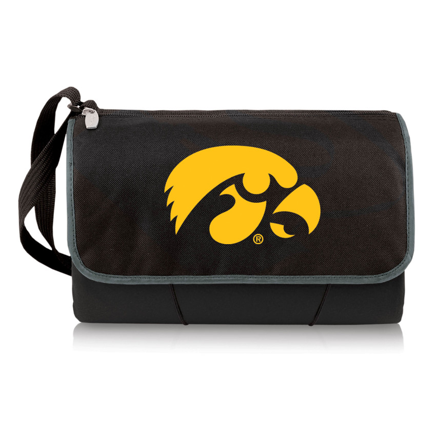 Iowa Hawkeyes Blanket Tote Outdoor Picnic Blanket, (Black with Black Exterior)