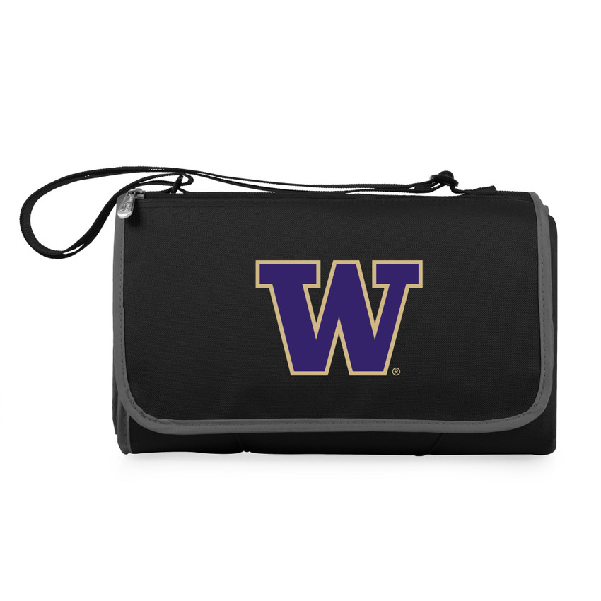 Washington Huskies Blanket Tote Outdoor Picnic Blanket, (Black with Black Exterior)