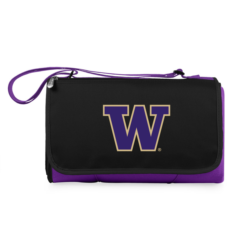 Washington Huskies Blanket Tote Outdoor Picnic Blanket, (Purple with Black Flap)