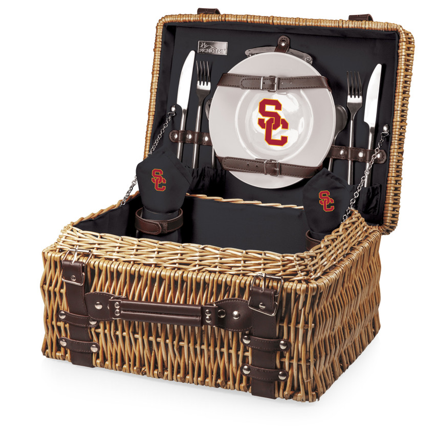 USC Trojans Champion Picnic Basket, (Black with Brown Accents)