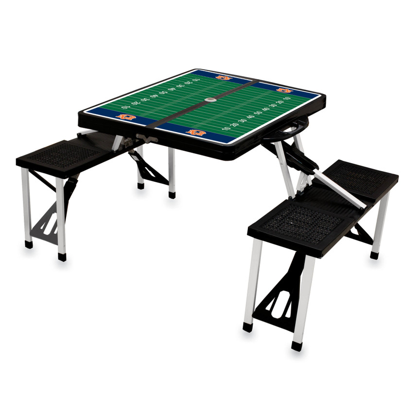 Auburn Tigers Football Field Picnic Table Portable Folding Table with Seats, (Black)