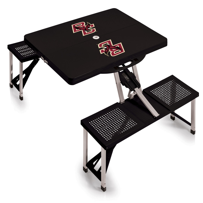 Boston College Eagles Picnic Table Portable Folding Table with Seats, (Black)