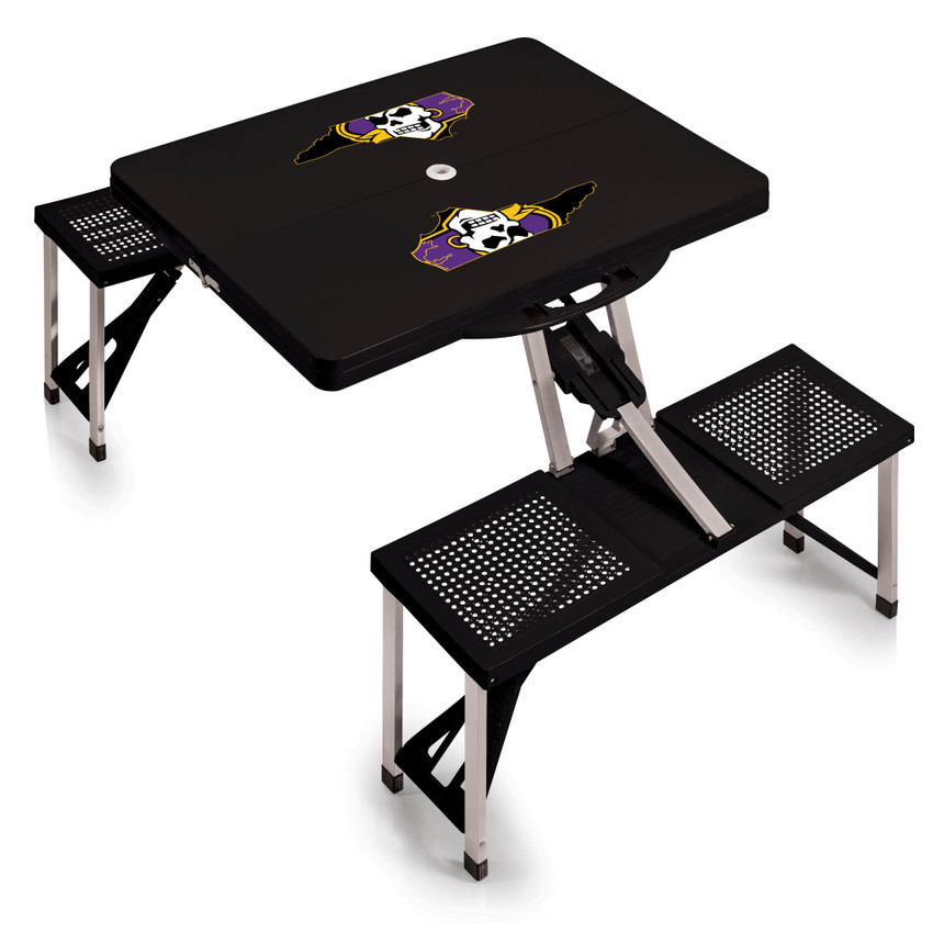 East Carolina Pirates Picnic Table Portable Folding Table with Seats, (Black)