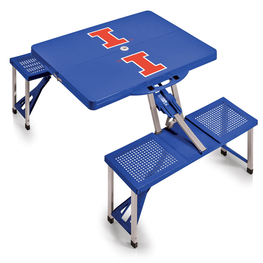 Illinois Fighting Illini Picnic Table Portable Folding Table with Seats, (Royal Blue)