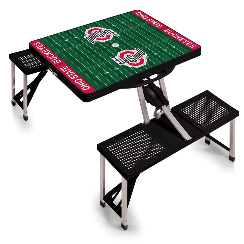 Ohio State Buckeyes Football Field Picnic Table Portable Folding Table with Seats, (Black)