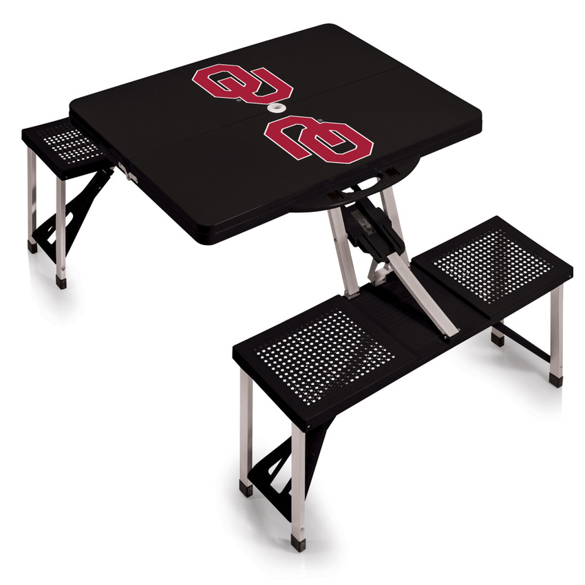 Oklahoma Sooners Picnic Table Portable Folding Table with Seats, (Black)