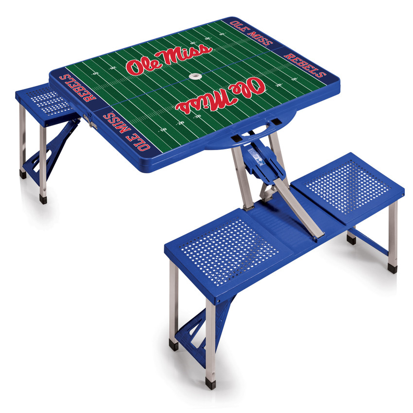 Ole Miss Rebels Picnic Table Portable Folding Table with Seats, (Royal Blue)