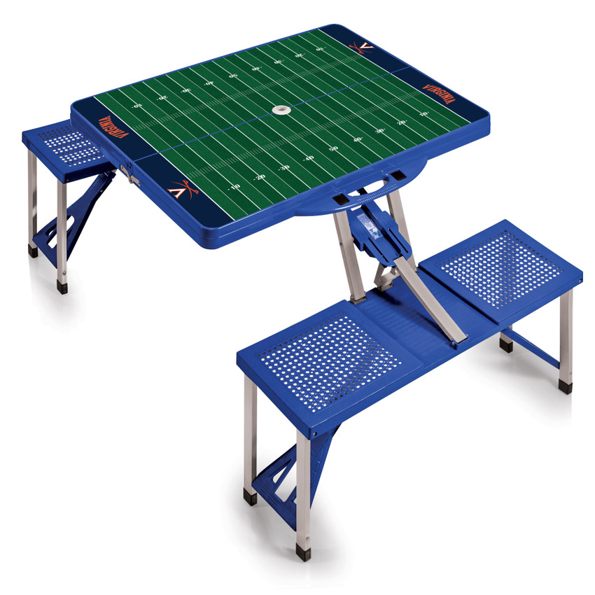 Virginia Cavaliers Football Field Picnic Table Portable Folding Table with Seats, (Royal Blue)
