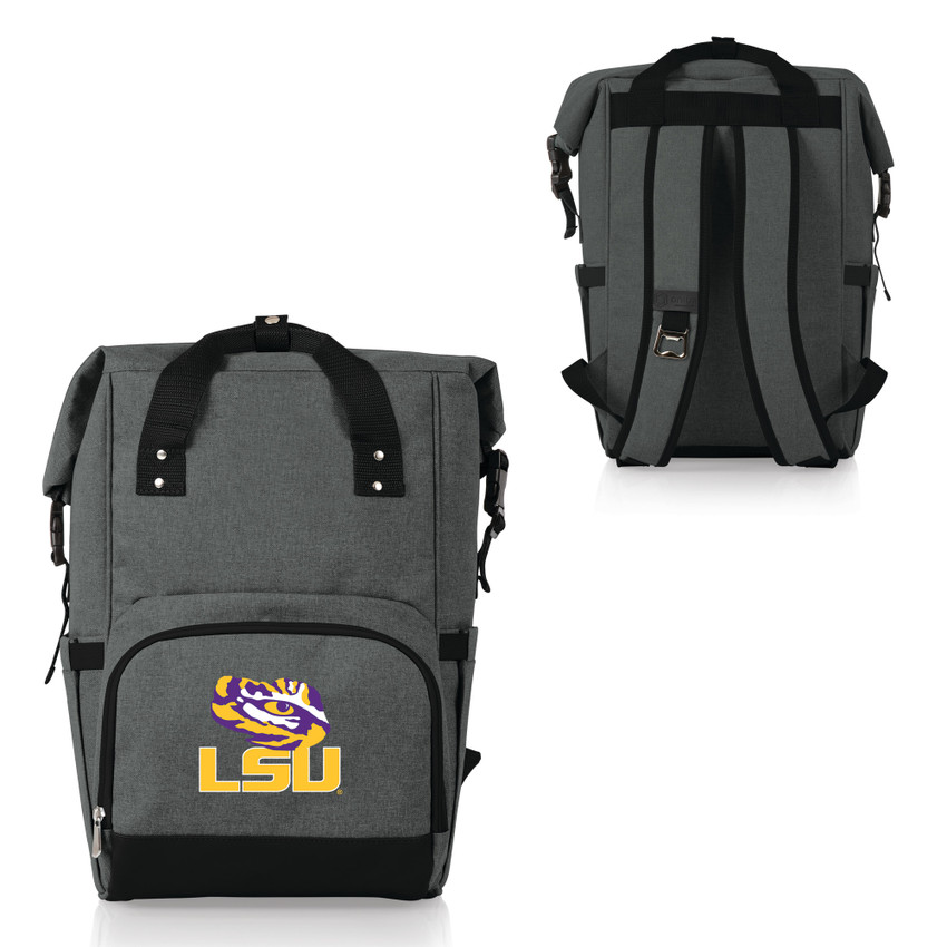 LSU Tigers On The Go Roll-Top Backpack Cooler, (Heathered Gray)