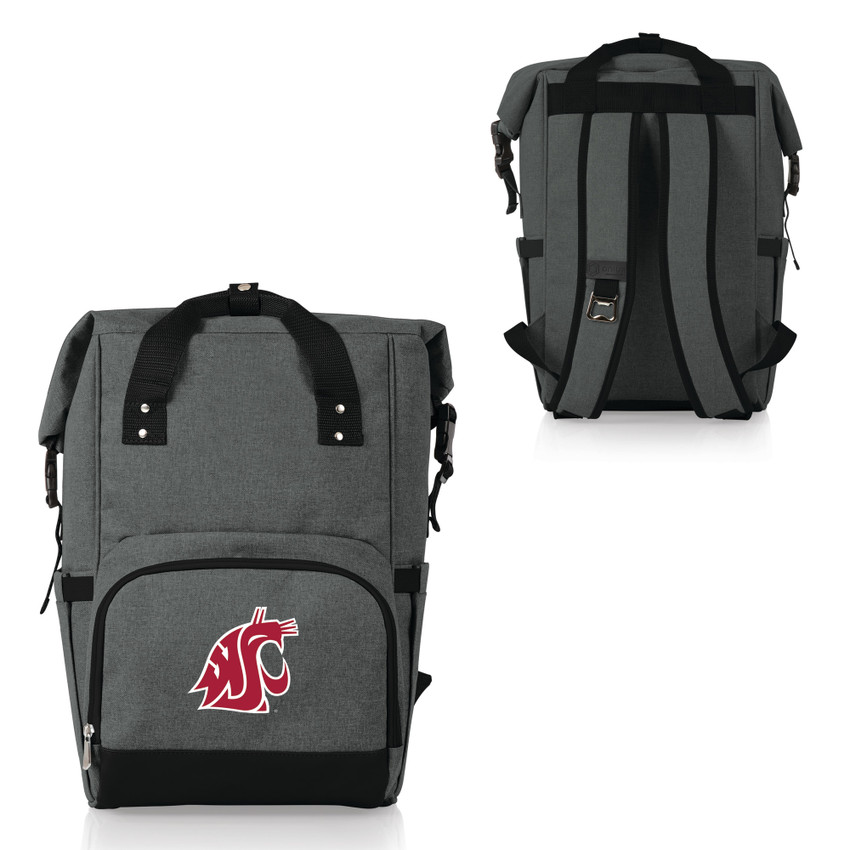 Washington State Cougars On The Go Roll-Top Backpack Cooler, (Heathered Gray)