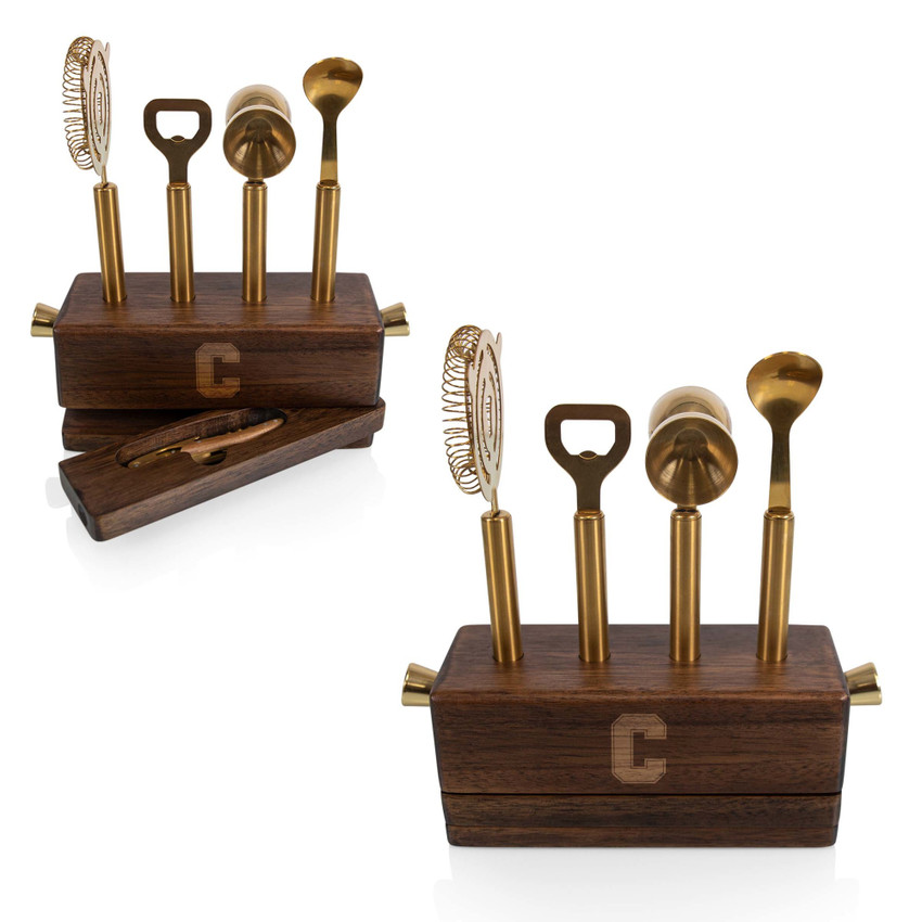 Cornell Big Red Sidecar 5-Piece Bar Tool Set, (Acacia Wood)
