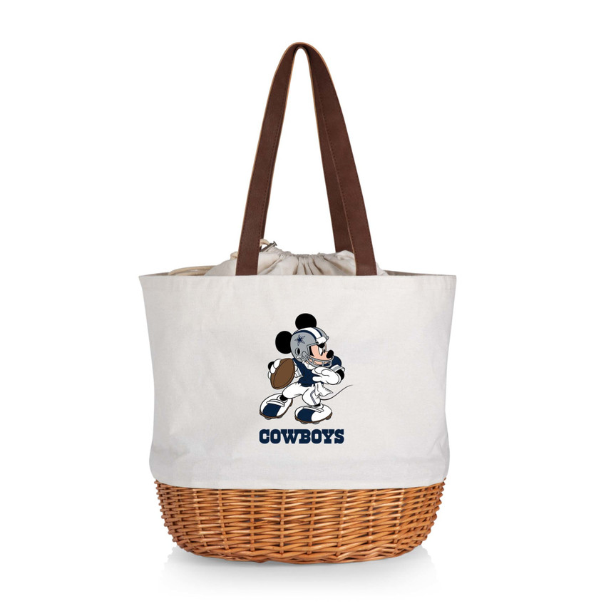 Dallas Cowboys Mickey Mouse Coronado Canvas and Willow Basket Tote, (Beige Canvas)