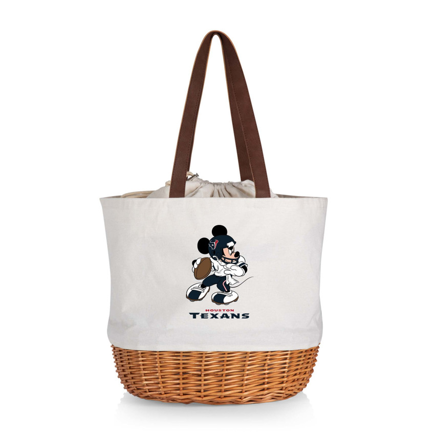 Houston Texans Mickey Mouse Coronado Canvas and Willow Basket Tote, (Beige Canvas)