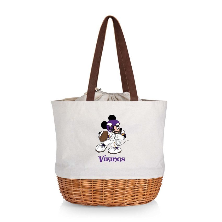 Minnesota Vikings Mickey Mouse Coronado Canvas and Willow Basket Tote, (Beige Canvas)