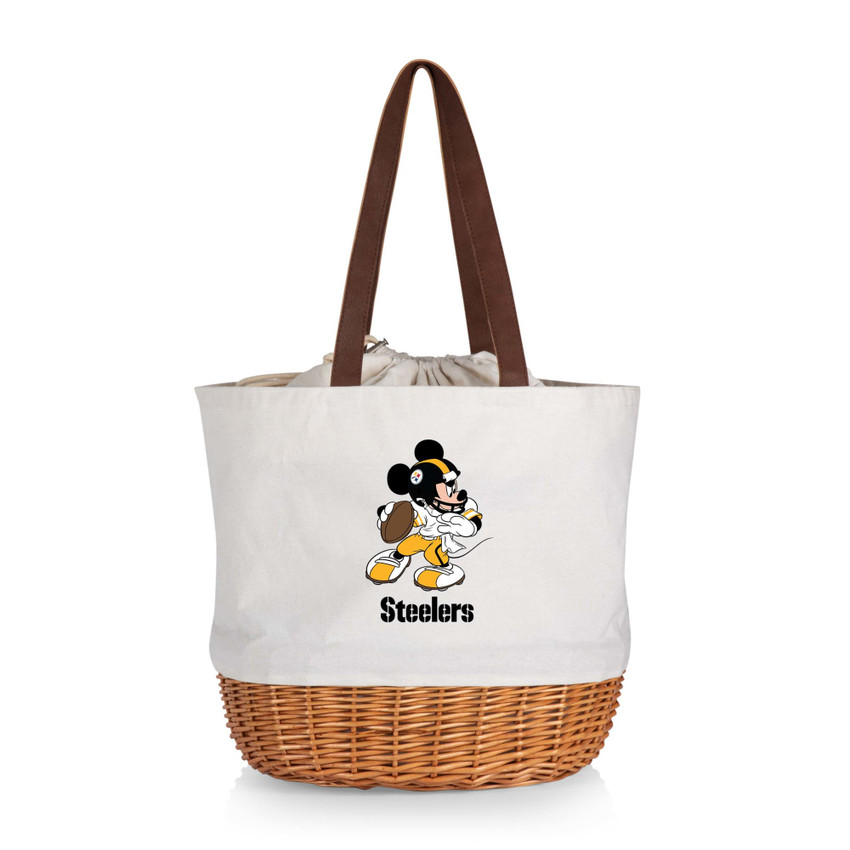 Pittsburgh Steelers Mickey Mouse Coronado Canvas and Willow Basket Tote, (Beige Canvas)