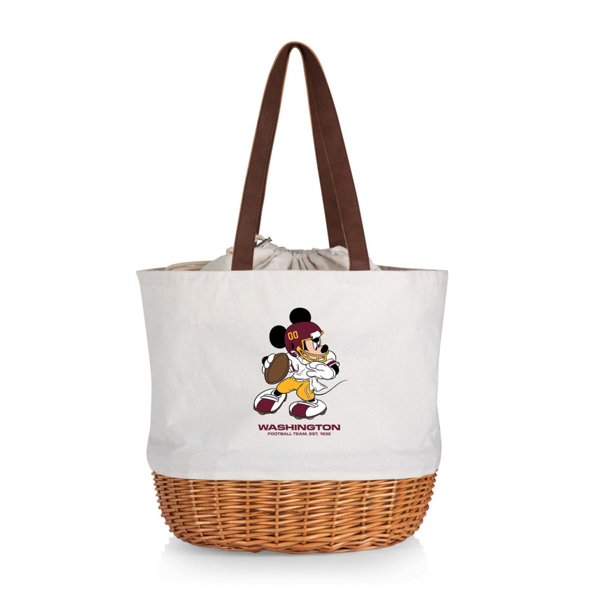 Washington Commanders Mickey Mouse Coronado Canvas and Willow Basket Tote, (Beige Canvas)