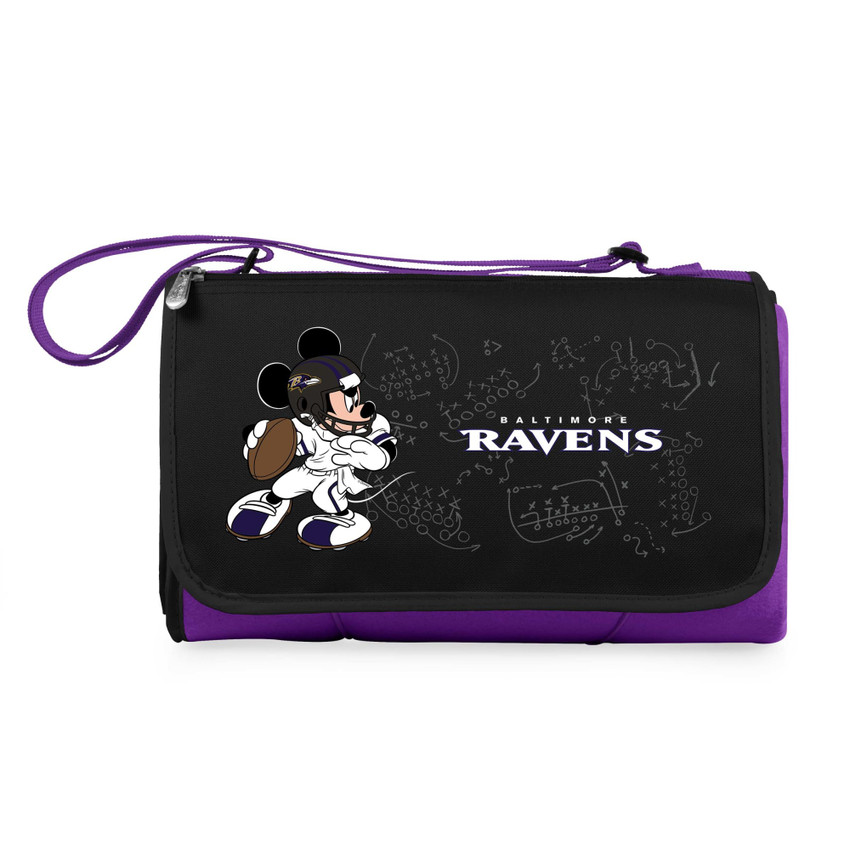 Baltimore Ravens Mickey Mouse Blanket Tote Outdoor Picnic Blanket, (Purple with Black Flap)