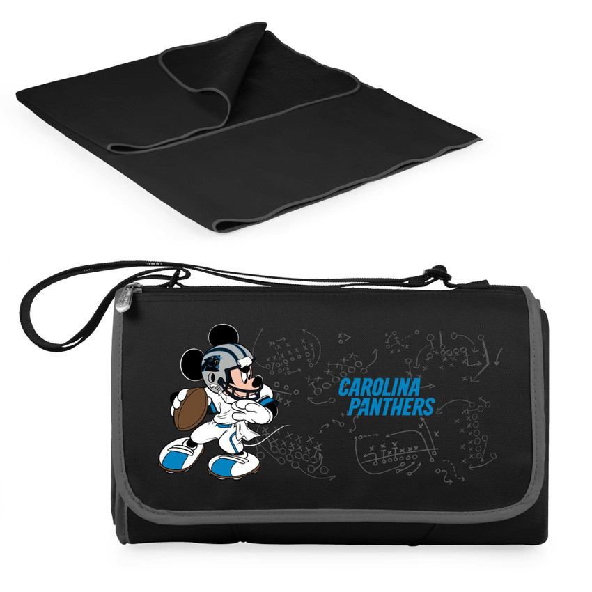 Carolina Panthers Mickey Mouse Blanket Tote Outdoor Picnic Blanket, (Black with Black Exterior)