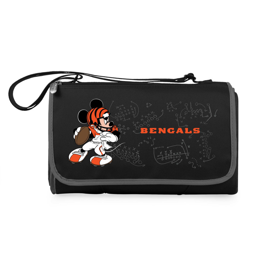 Cincinnati Bengals Mickey Mouse Blanket Tote Outdoor Picnic Blanket, (Black with Black Exterior)