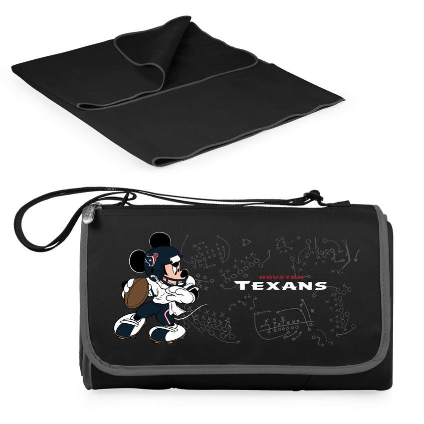 Houston Texans Mickey Mouse Blanket Tote Outdoor Picnic Blanket, (Black with Black Exterior)