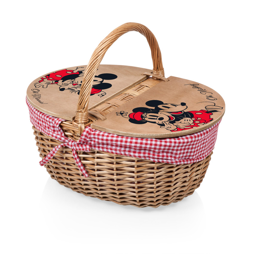 Mickey & Minnie Mouse Country Picnic Basket, (Red & White Gingham Pattern)
