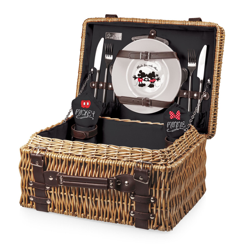 Mickey & Minnie Mouse Champion Picnic Basket, (Black with Brown Accents)