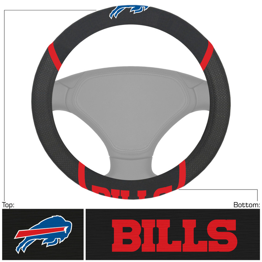 Buffalo Bills Steering Wheel Cover  "Buffalo" Logo & "Bills" Wordmark Black