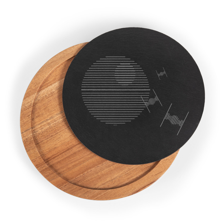Star Wars Death Star Insignia Acacia and Slate Serving Board with Cheese Tools, (Acacia Wood & Slate Black with Gold Accents)