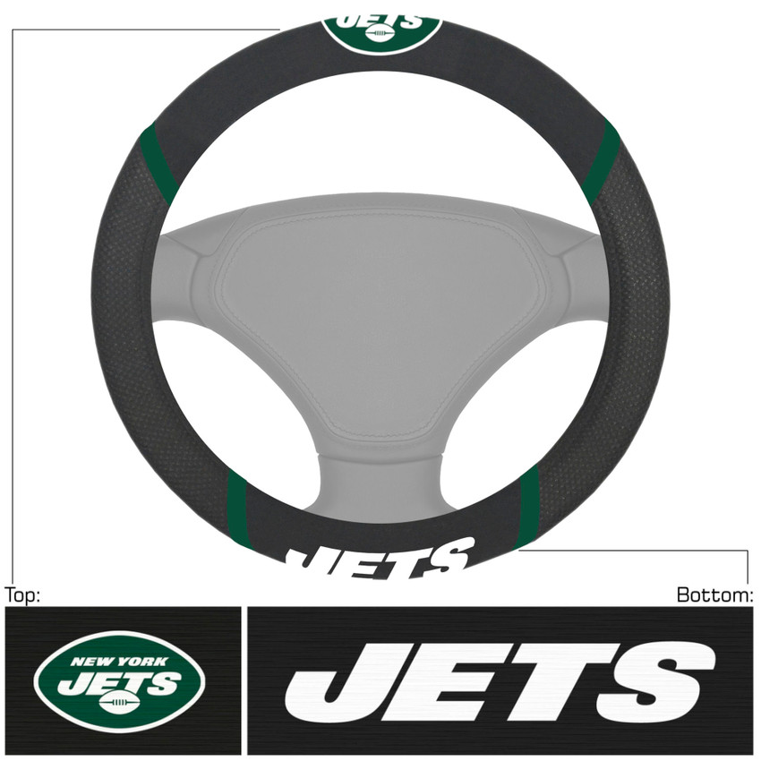 New York Jets Steering Wheel Cover  "Oval NY Jets" Logo & "Jets" Wordmark Black