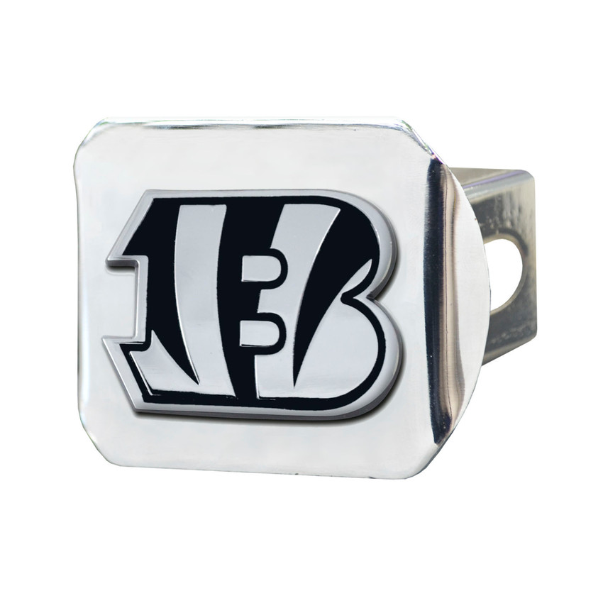 Cincinnati Bengals Chrome Metal Hitch Cover with Chrome Metal 3D Emblem Striped B Primary Logo
