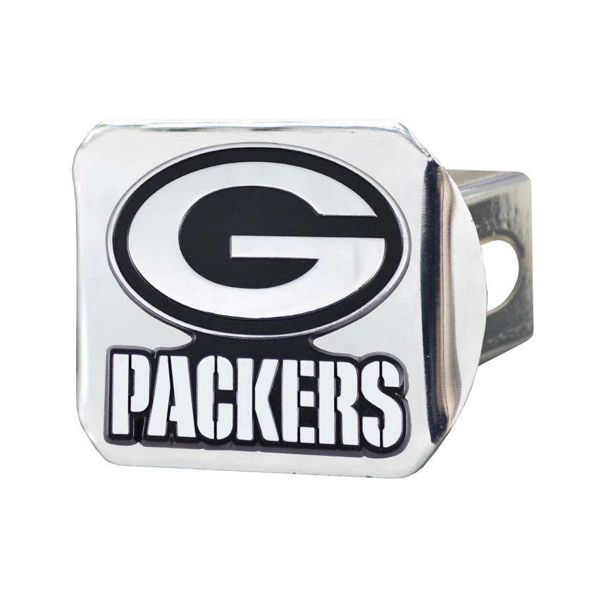 Green Bay Packers Chrome Metal Hitch Cover with Chrome Metal 3D Emblem Oval G Primary Logo