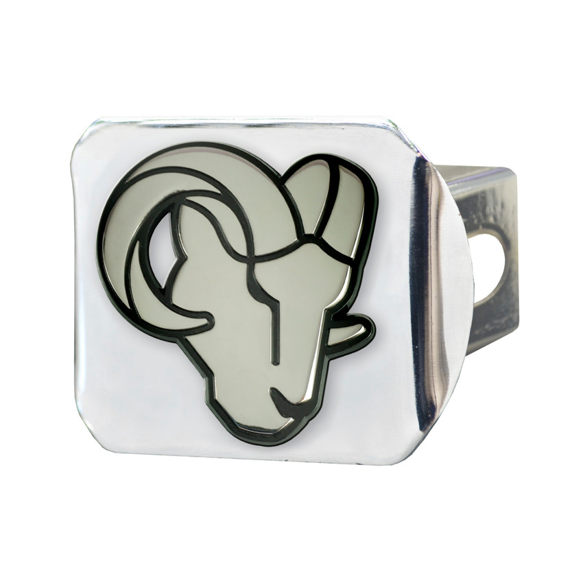 Los Angeles Rams Chrome Metal Hitch Cover with Chrome Metal 3D Emblem Ram Head Secondary Logo